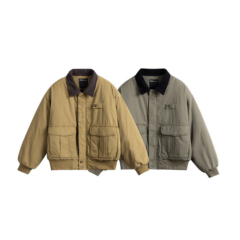 Men's short-cut utility blouson jacket with cord collar and patch pockets Chichicherry