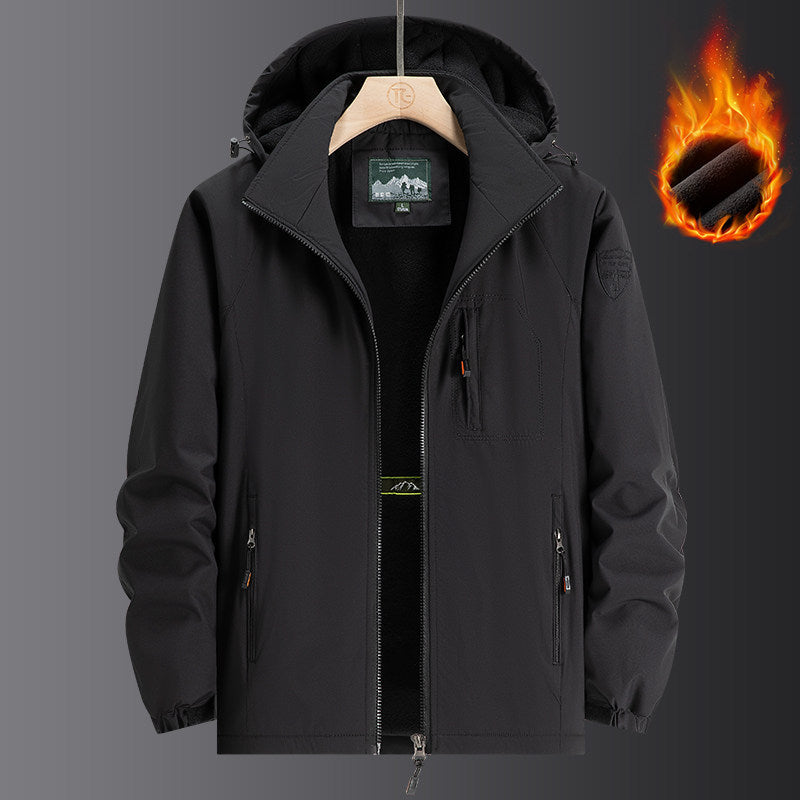 Men's Weatherproof Softshell Jacket with Full Fleece Lining, Adjustable Hood and Windproof Membrane Chichicherry
