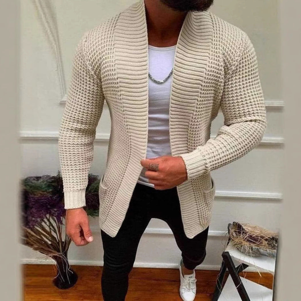 Men's knitted cardigan with shawl collar and textured waffle pattern Chichicherry