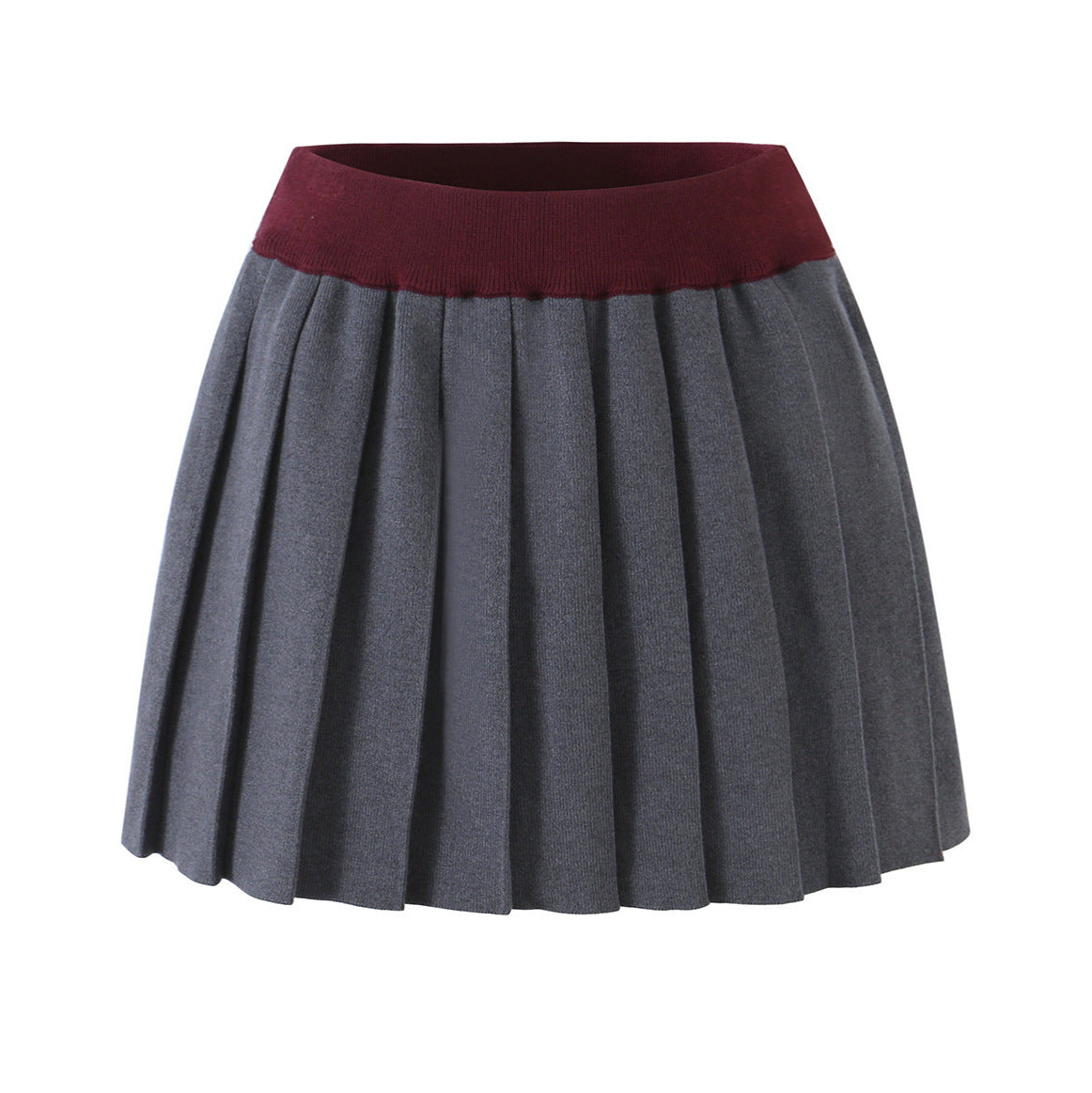 Women’s Two-Piece Fine Knit Set with V-Neck, Contrasting Collar and Pleated Mini Skirt Chichicherry
