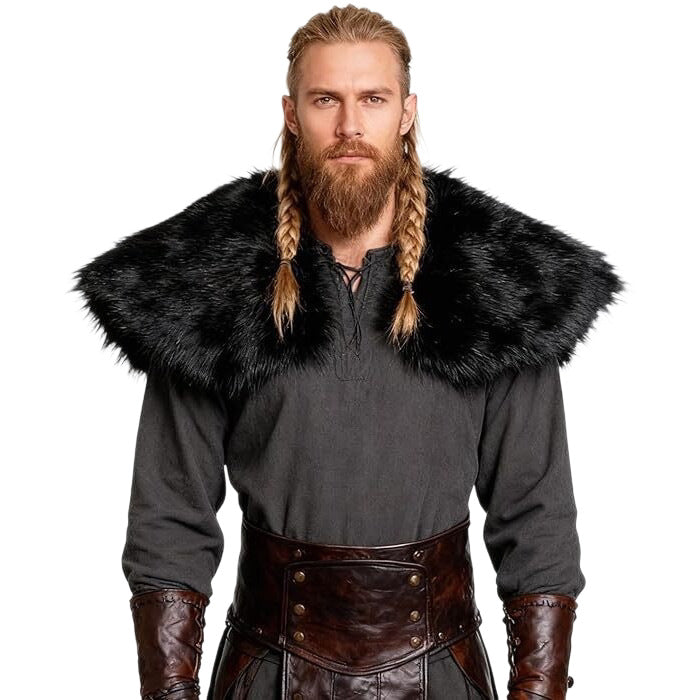 Men's shoulder cape in Viking/LARP style made of high-quality faux fur with a wide lapel collar Chichicherry