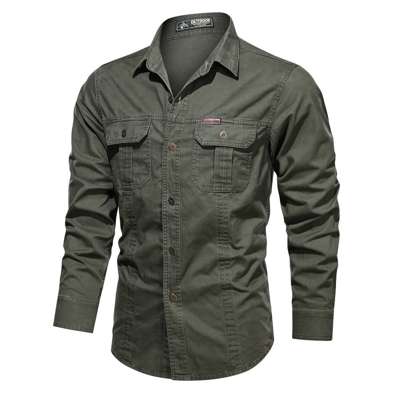Men's sturdy canvas work shirt with chest flap pockets and shirt collar Chichicherry
