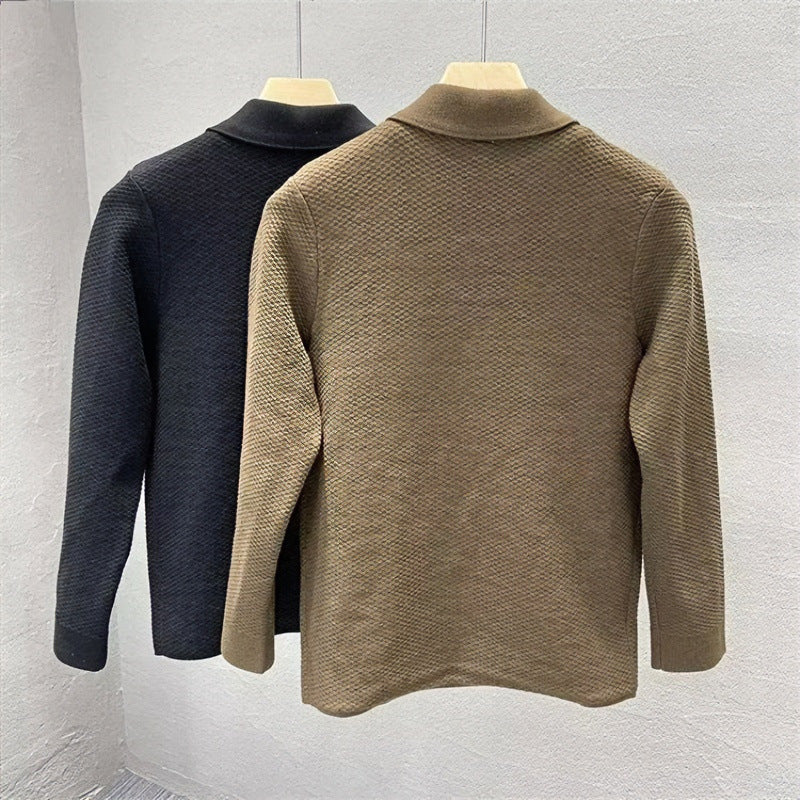 Herren Strukturiertes Strickcardigan mit Hemdkragen, Knopfleiste und aufgesetzten Taschen Chichicherry