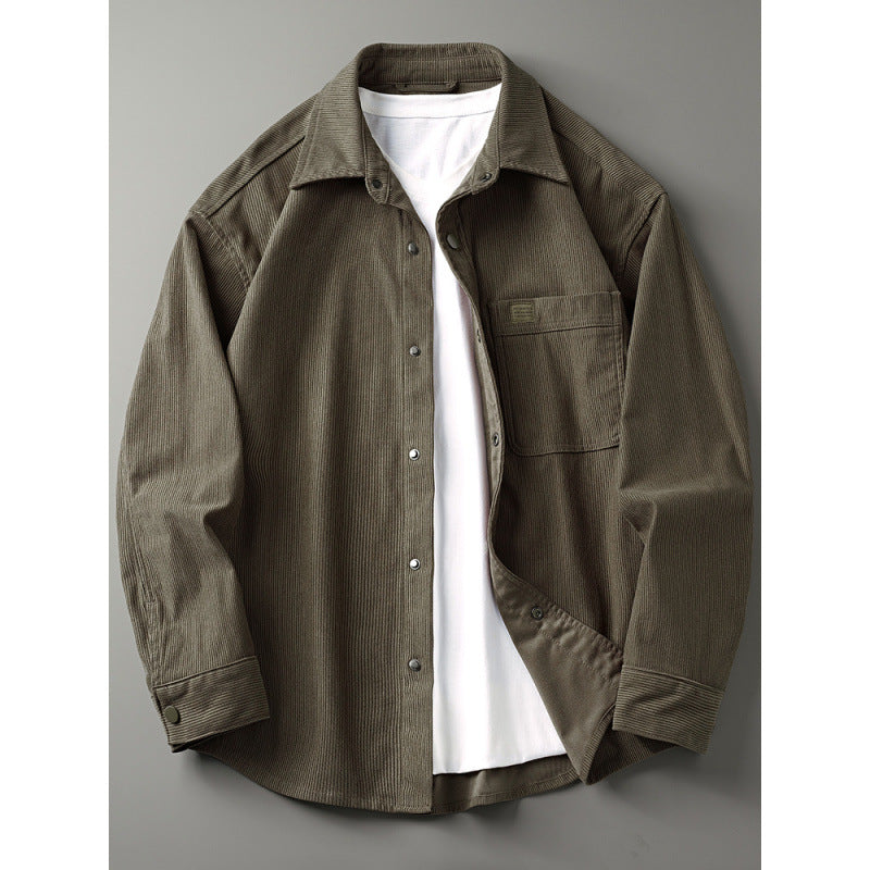 Herren Cord-Overshirt im Worker-Look mit Druckknopfleiste und aufgesetzter Brusttasche Chichicherry