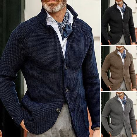 Men's cardigan with stand-up collar and textured knit Chichicherry