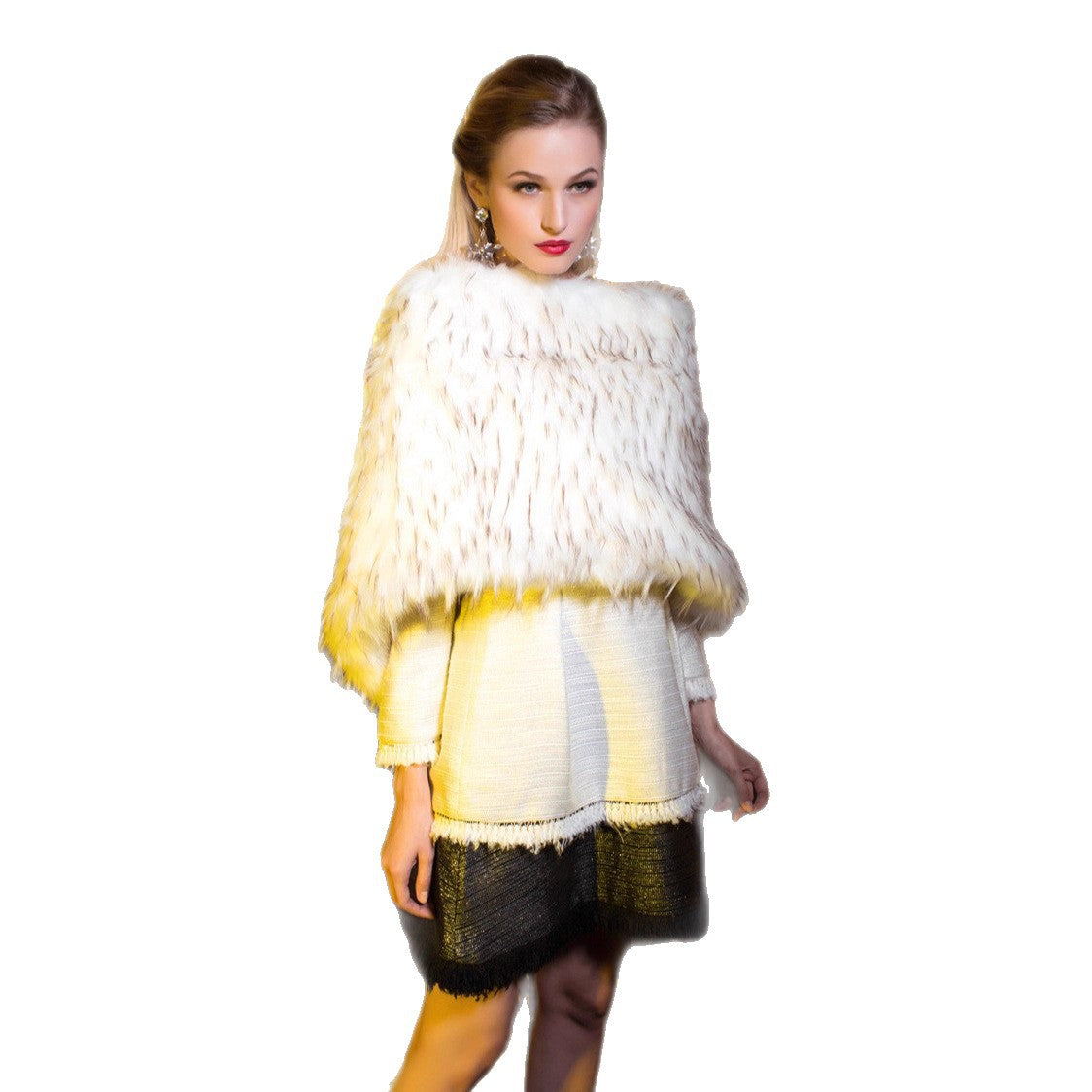 Ladies Sleeveless Faux Fur Shoulder Cape with Dense Plush and Asymmetric Cut Chichicherry