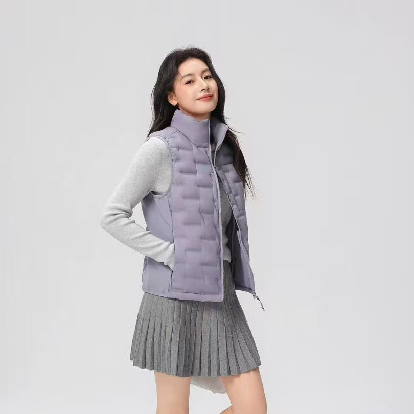 Women Light Thermo Quilted Vest with Stand-up Collar and Wind-resistant Side Inserts Chichicherry