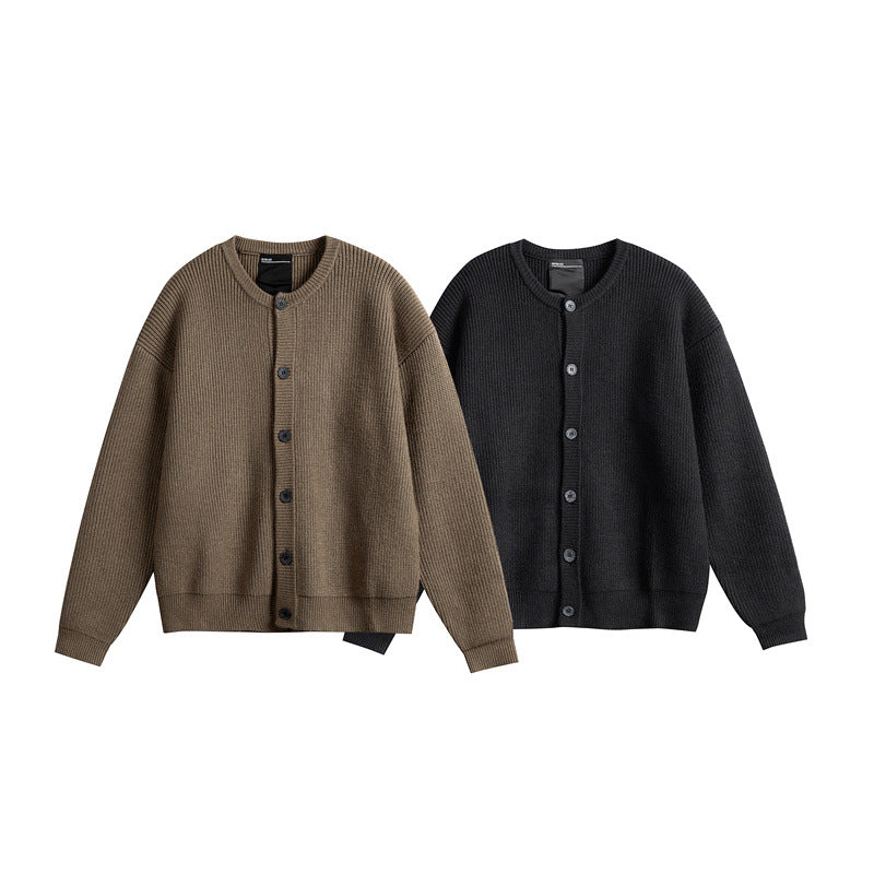 Women's Oversized Ribbed Knit Cardigan with Round Neck and Full Button Placket Chichicherry