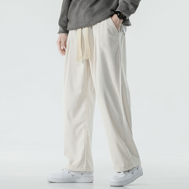 Men's loose-fitting corduroy pants with wide leg, elastic waistband and decorative drawstring Chichicherry