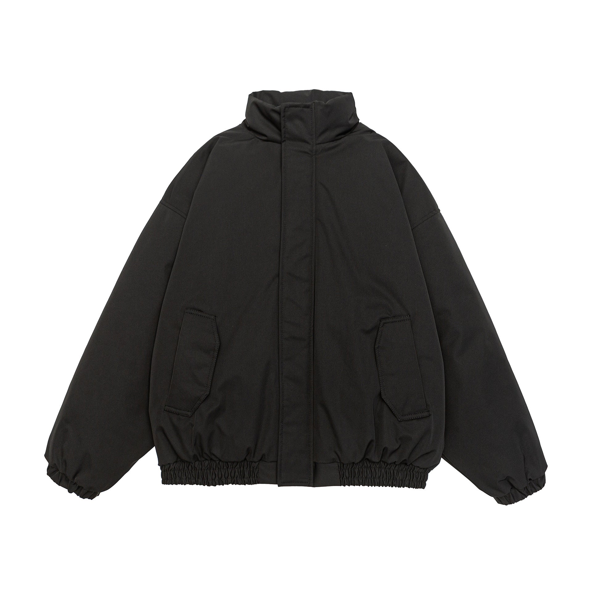 Men's Cropped Boxy Quilted Jacket with High Stand Collar, Elastic Hem and Flap Pockets Chichicherry