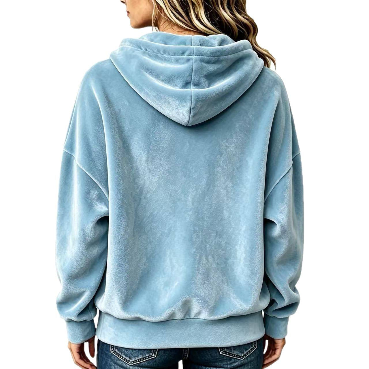 Women's Oversize Velvet Hoodie with Hood and Drawstring Chichicherry