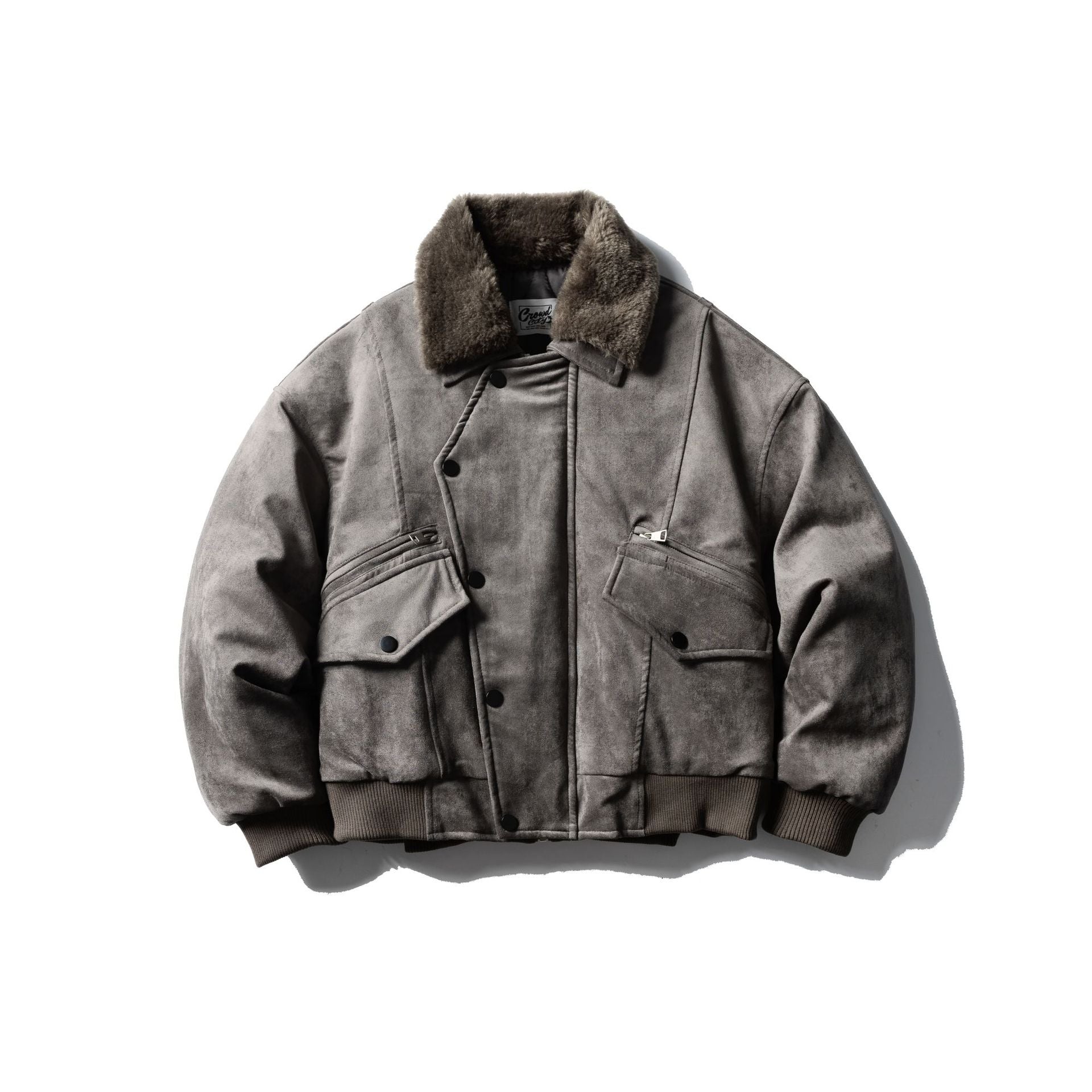 Men's Quilted Flight Jacket with Faux Fur Collar, Velvet-Suede Look and Utility Pockets Chichicherry