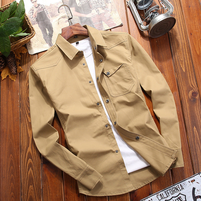 Men's Canvas Overshirt in Worker Look with Chest Flap Pocket and Western Seam Detail Chichicherry