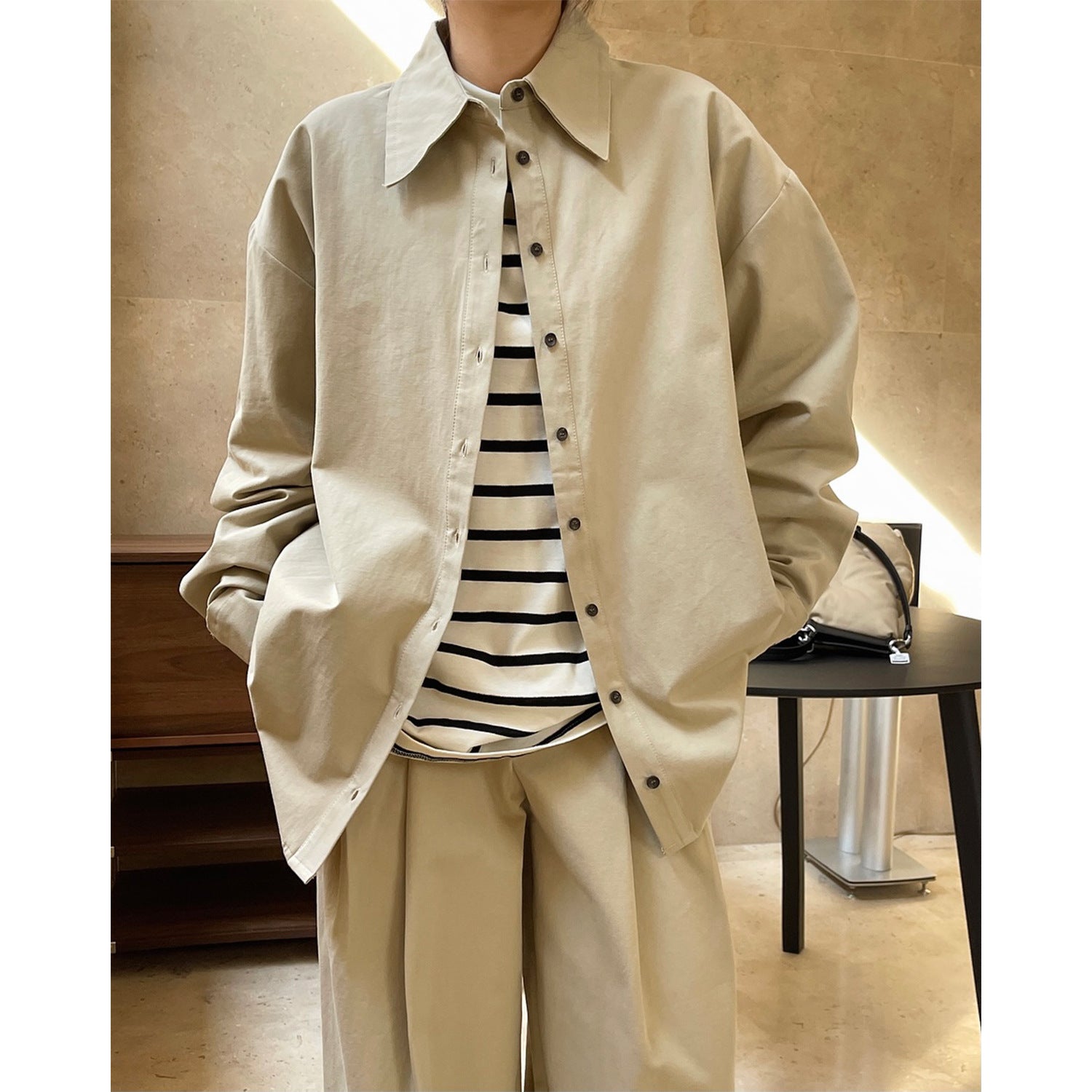 Women's Two-Piece Oversized Shirt and High-Waist Palazzo Pants Chichicherry