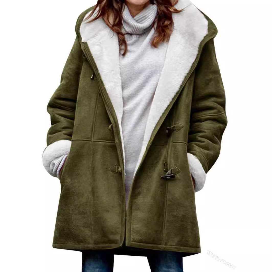 Women's teddy-lined duffle coat with hood, faux fur interior lining and toggle closures Chichicherry