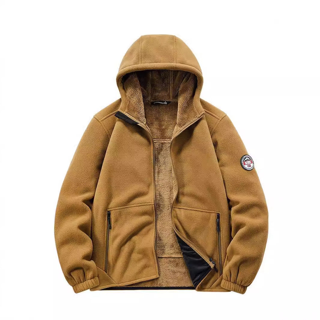 Men's Insulated Fleece Hoodie Jacket with Sherpa Lining and Two-Way Zipper Chichicherry