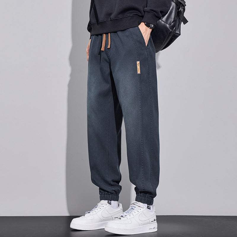 Men's Relaxed-Fit Jogging Pants in Denim-Look with Elastic Waistband, Drawstring and Ribbed Cuff Chichicherry