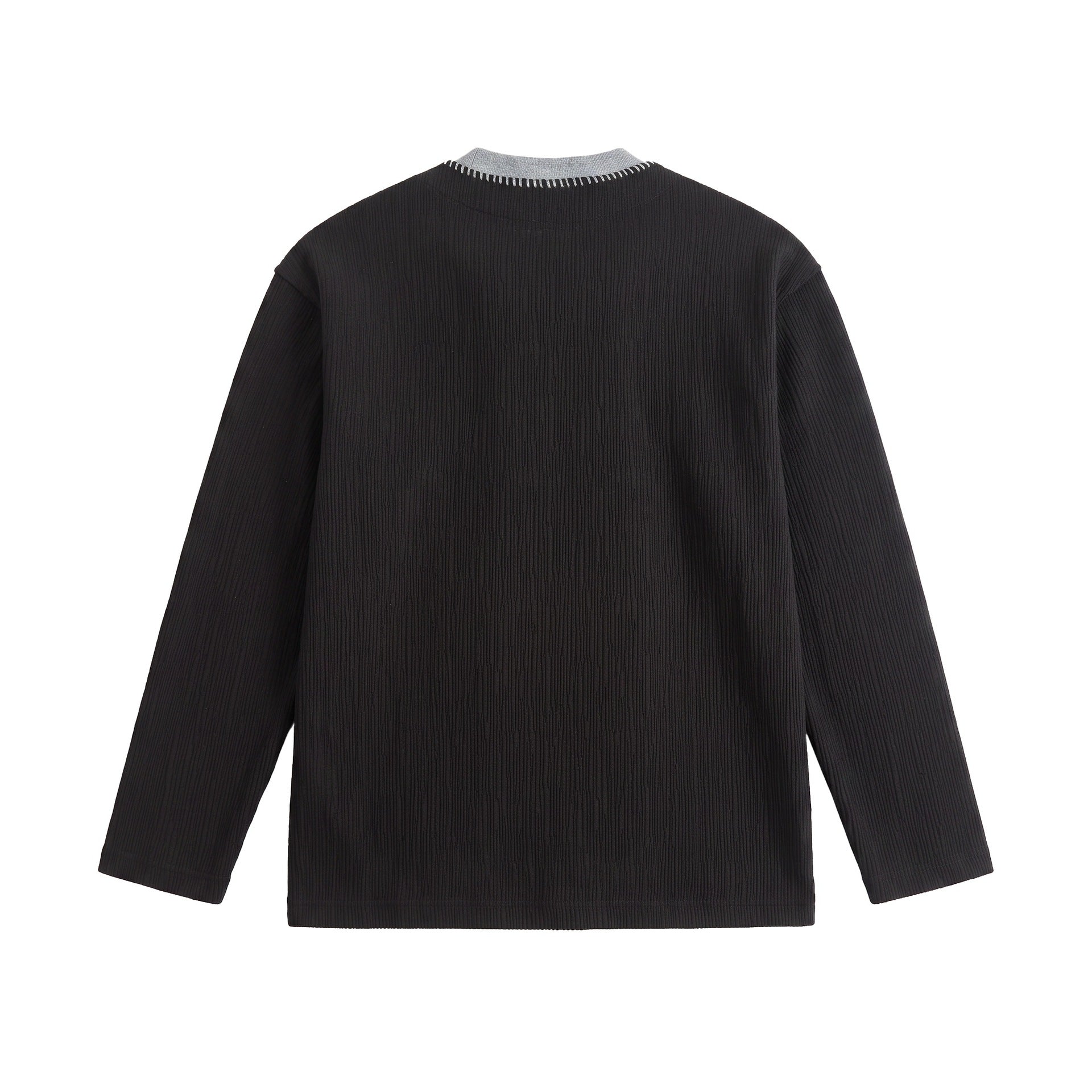 Men's Textured Sweatshirt Pullover with Layered Collar and Decorative Decorative Seam Chichicherry