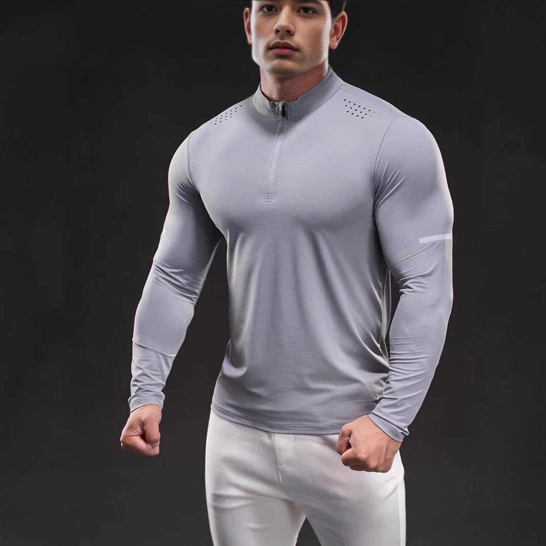 Men's compression training shirt with short zipper and breathable mesh structure Chichicherry