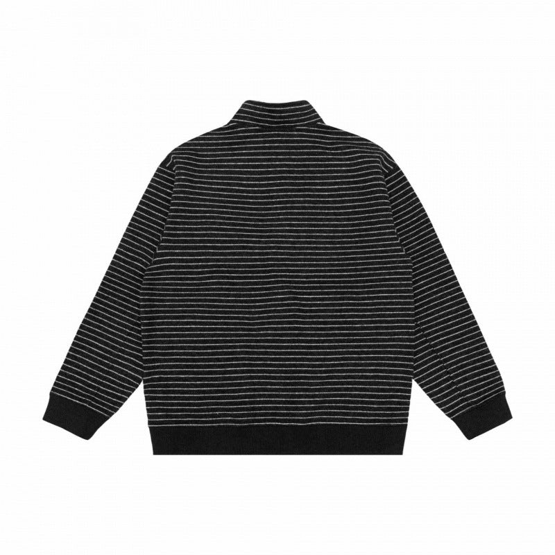 Unisex Striped Knit Zip Jacket with Stand-up Collar and Patch Pockets Chichicherry
