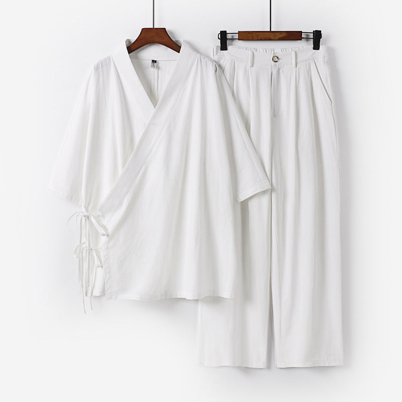 Unisex Kimono-Leisure-Set with Wrap Top and Elastic Waist Pants Chichicherry