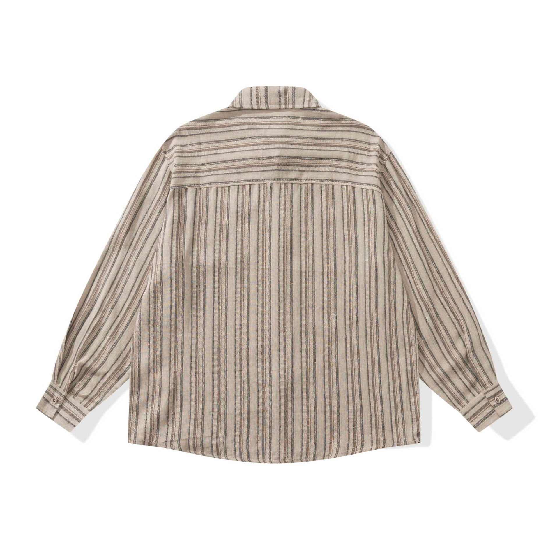 Men's Loose Overshirt-Shirt with Striped Woven Texture, Chest Pocket and Casual Cut Chichicherry