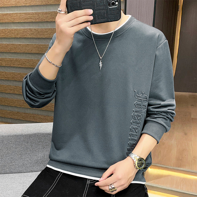 Men's casual sweatshirt with side 3D embossing, round neck and ribbed cuffs Chichicherry