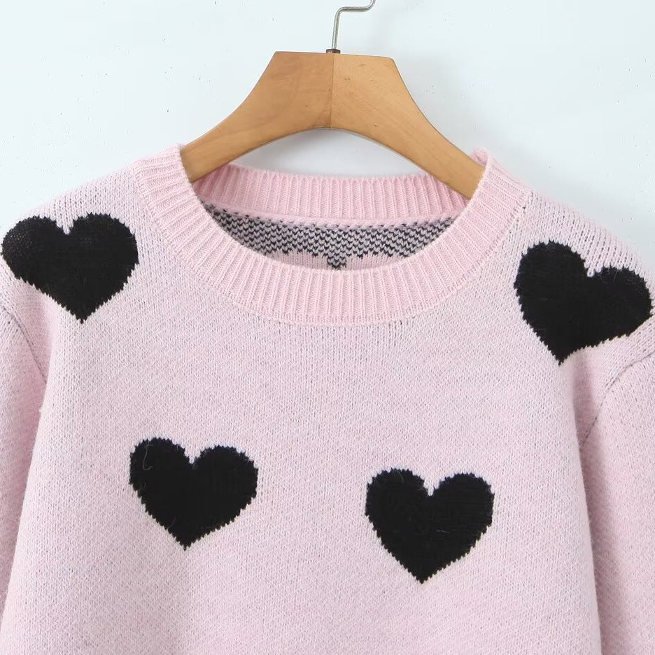 Women's heart intarsia sweater with round neck and relaxed fit Chichicherry