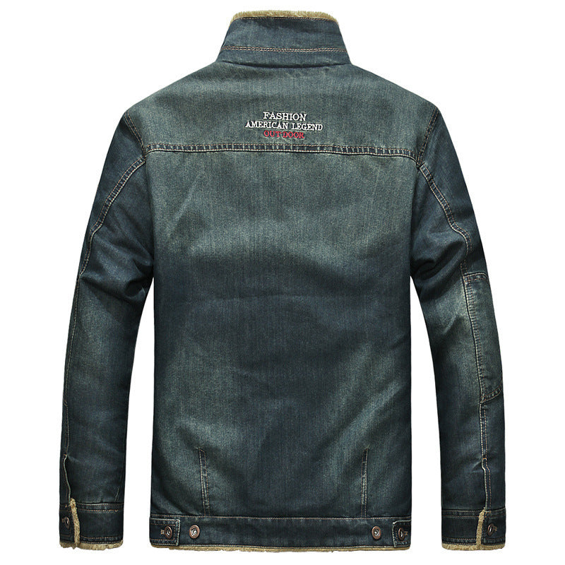 Men's denim jacket with Sherpa lining, vintage washed and warming stand-up collar Chichicherry