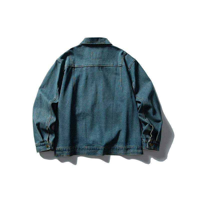 Unisex Boxy Denim Utility Blouson Jacket with multiple front pockets and sturdy zipper Chichicherry