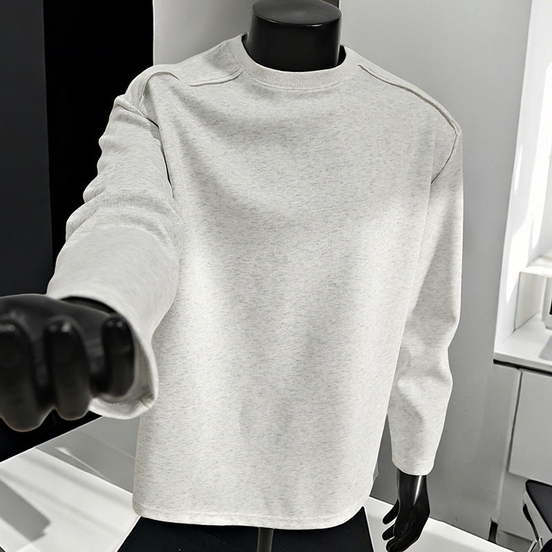 Men's Relaxed-Fit Cotton Blend Crewneck Sweatshirt with Raglan Seams and Melange Texture Chichicherry