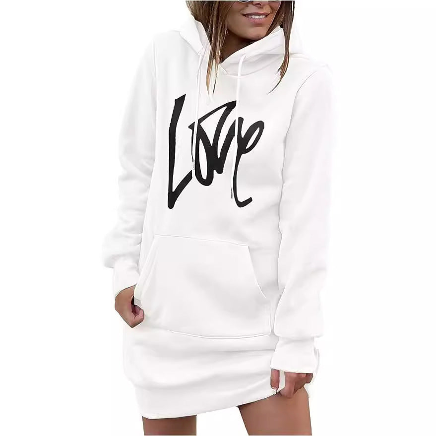 Damen Fleece-Kapuzenkleid mit Kängurutasche, Daumenlochärmeln und Oversize-Sweatshirt-Schnitt Chichicherry