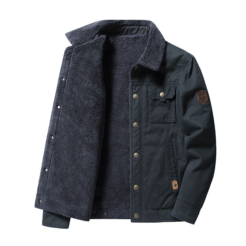 Men's Canvas Trucker Overshirt with all-over Teddy fleece lining and shirt collar Chichicherry