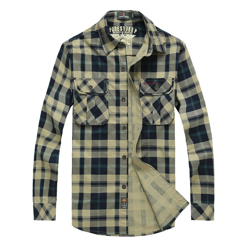 Men's checked overshirt work shirt with flap pockets and full button placket Chichicherry