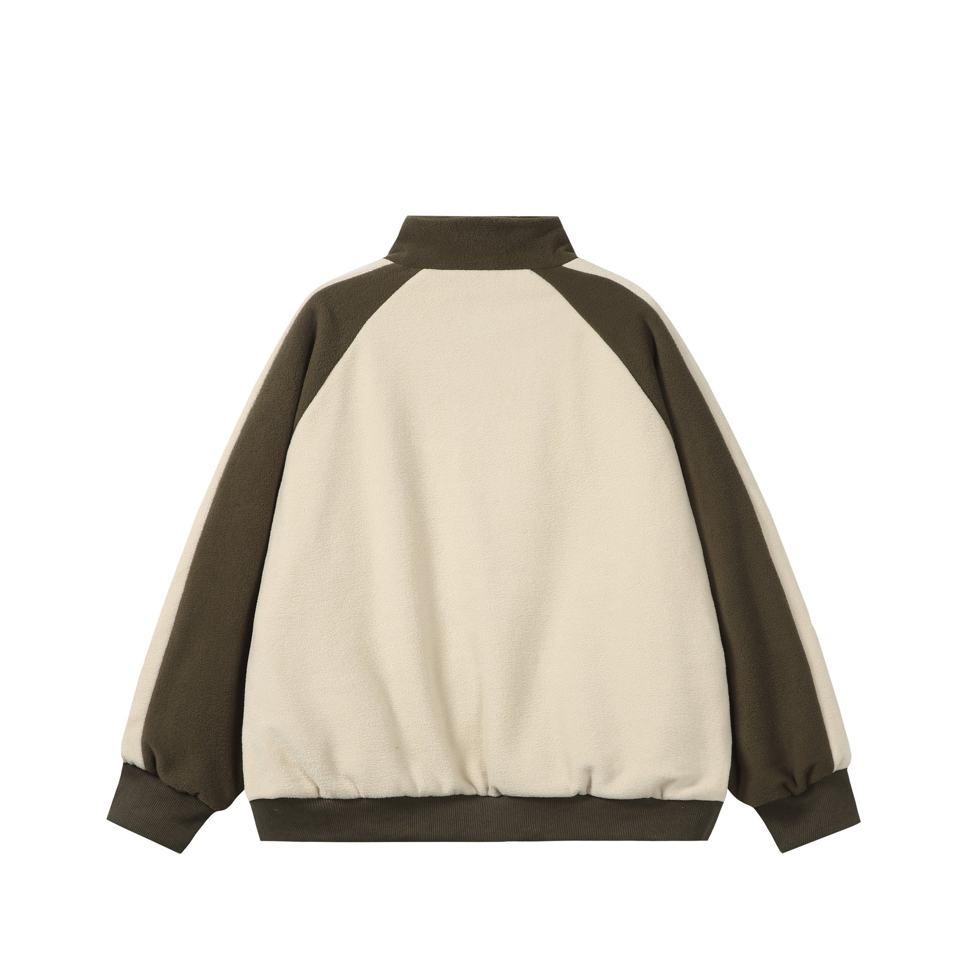 Unisex Boxy Fleece Jacket with Front Zipper, Stand Collar and Flap Pockets Chichicherry