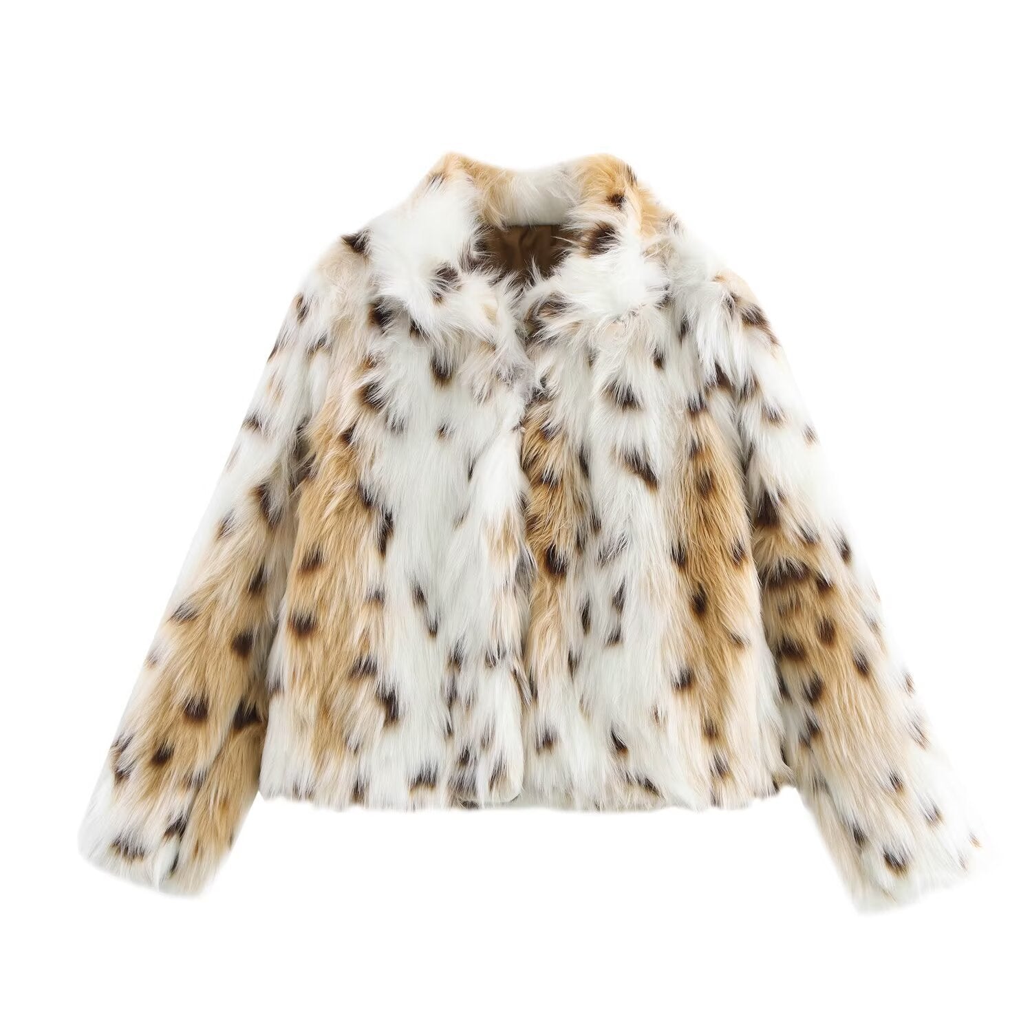 Women short cut boxy faux fur coat with shawl collar Chichicherry