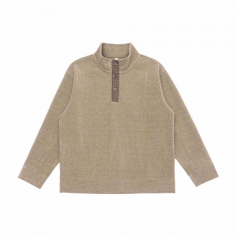 Unisex Boxy Knit Sweater with Half Button Placket and Stand-Up Collar Chichicherry