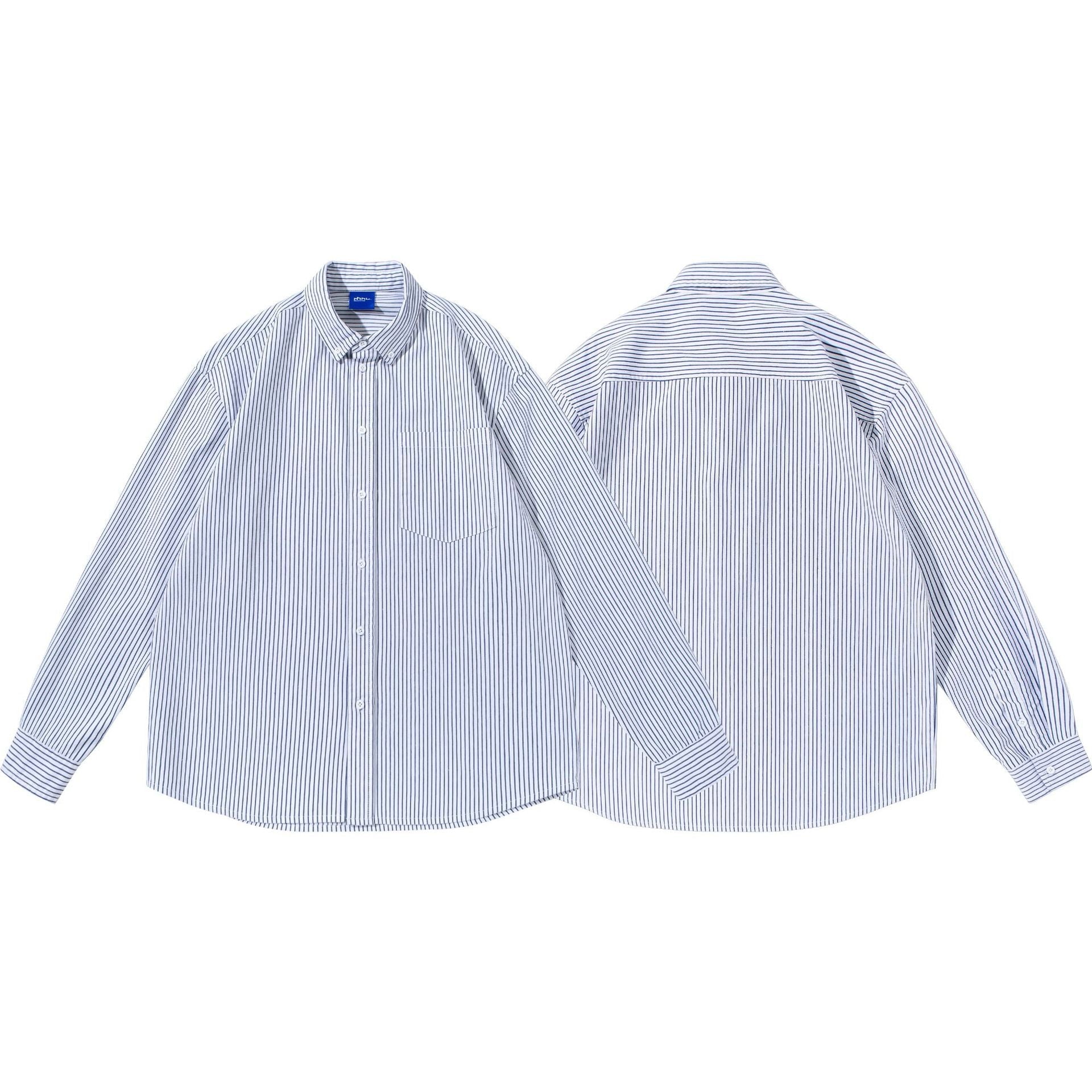 Women's Striped Oversized Shirt in Oxford Style with Button-Down Collar and Chest Pocket Chichicherry