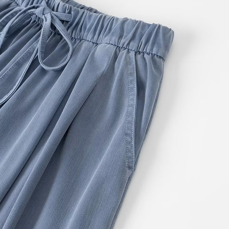 Women Wide Palazzo Pants with High Elastic Band, Drawstring and Side Pockets Chichicherry