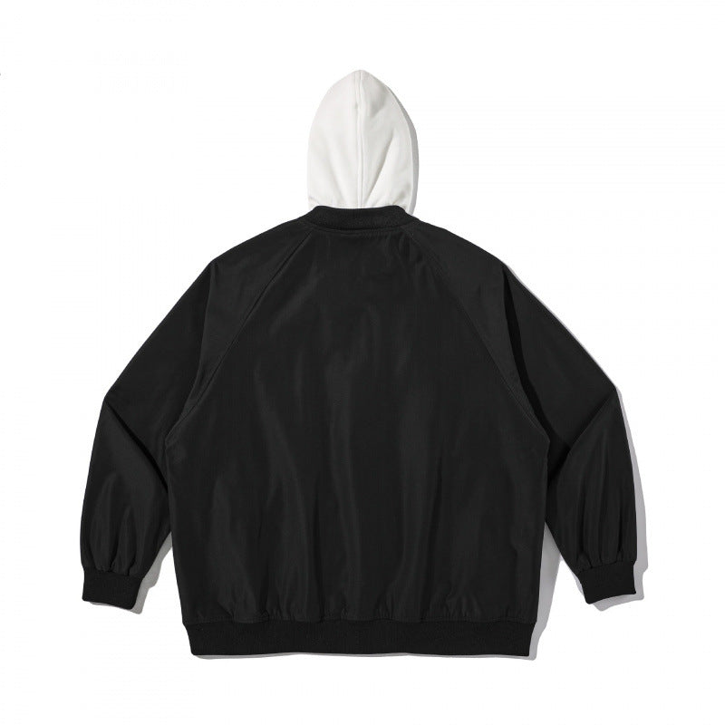 Unisex Oversize Bomber Jacket in Layering Look with Contrast Hood and Zipper Chichicherry