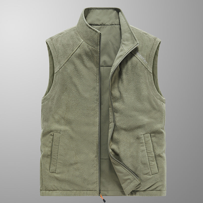 Men's fleece vest with stand-up collar, thermal insulation, and zippered pockets Chichicherry