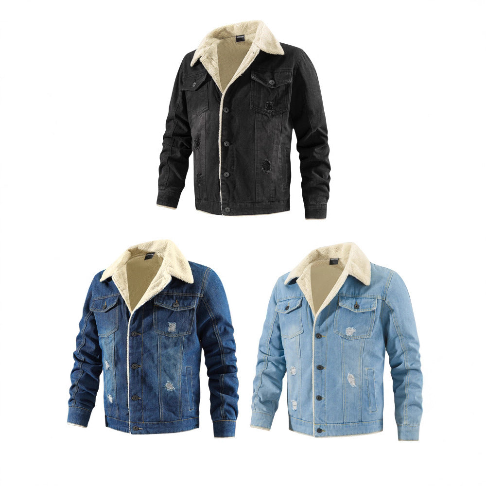 Men's denim jacket with teddy lining in used look and button placket Chichicherry