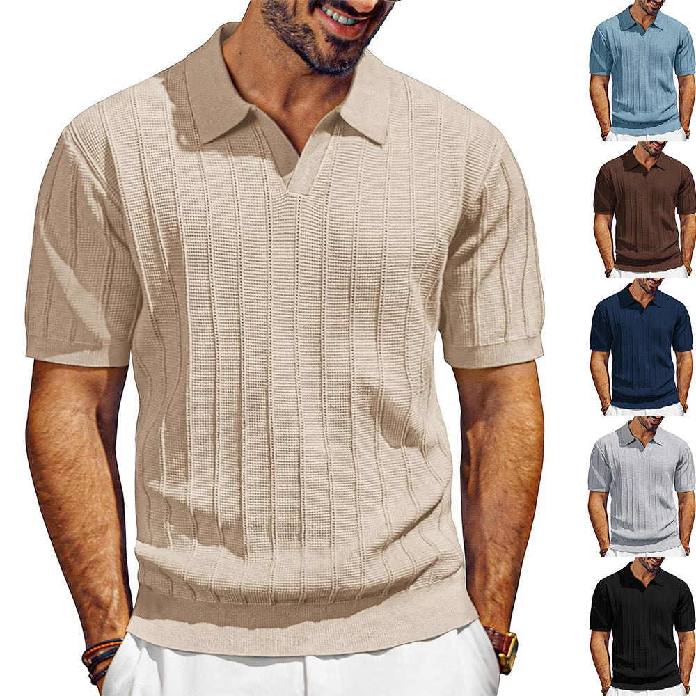 Men's lightweight short-sleeve knit polo shirt with textured rib pattern Chichicherry