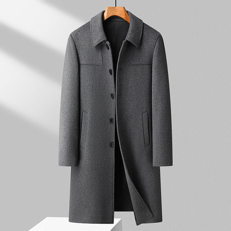 Men's Elegant Long Coat Made of Wool Blend with Classic Collar Chichicherry