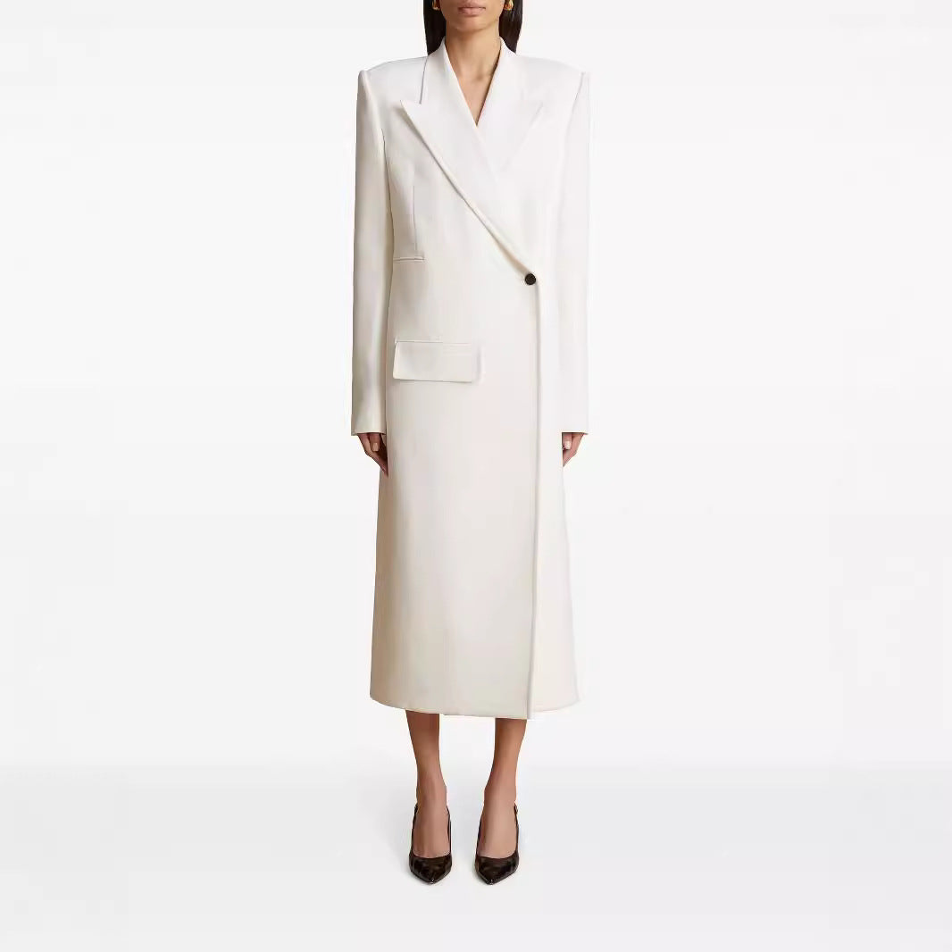 Women’s Long Single-Breasted Blazer Dress with Slim Silhouette and Flap Pockets Chichicherry