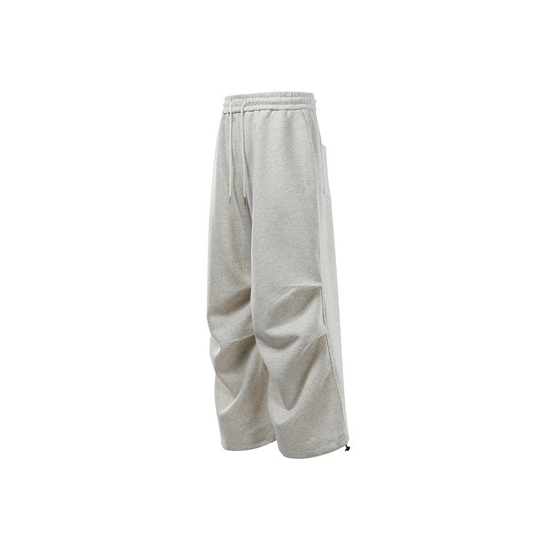 Unisex Wide Sweat Cargopants with Layered Yoke, Elastic Drawstring Waistband and Adjustable Hem Down