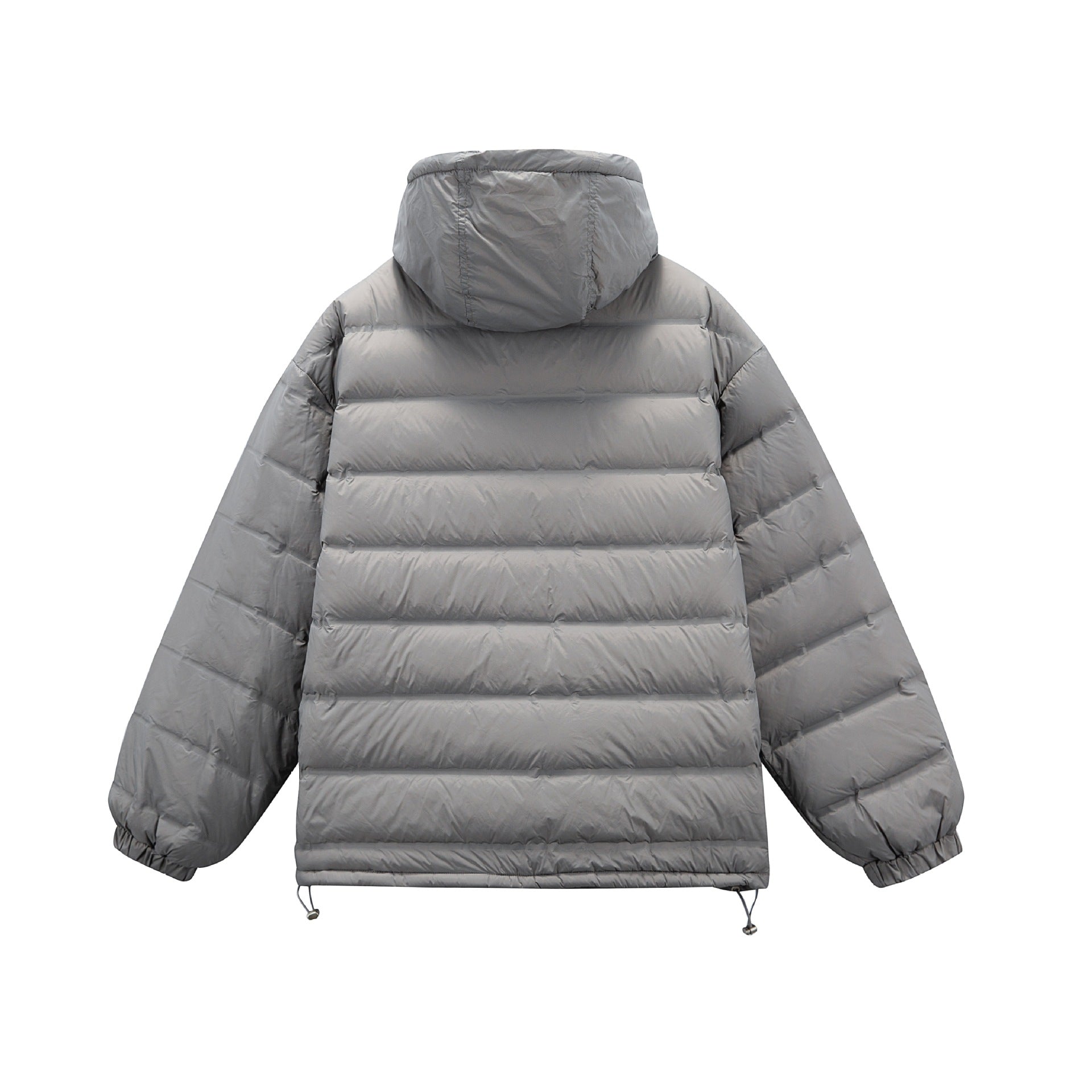Men's Boxy Puffer Jacket with high stand-up hood, double front zipper and drawstring