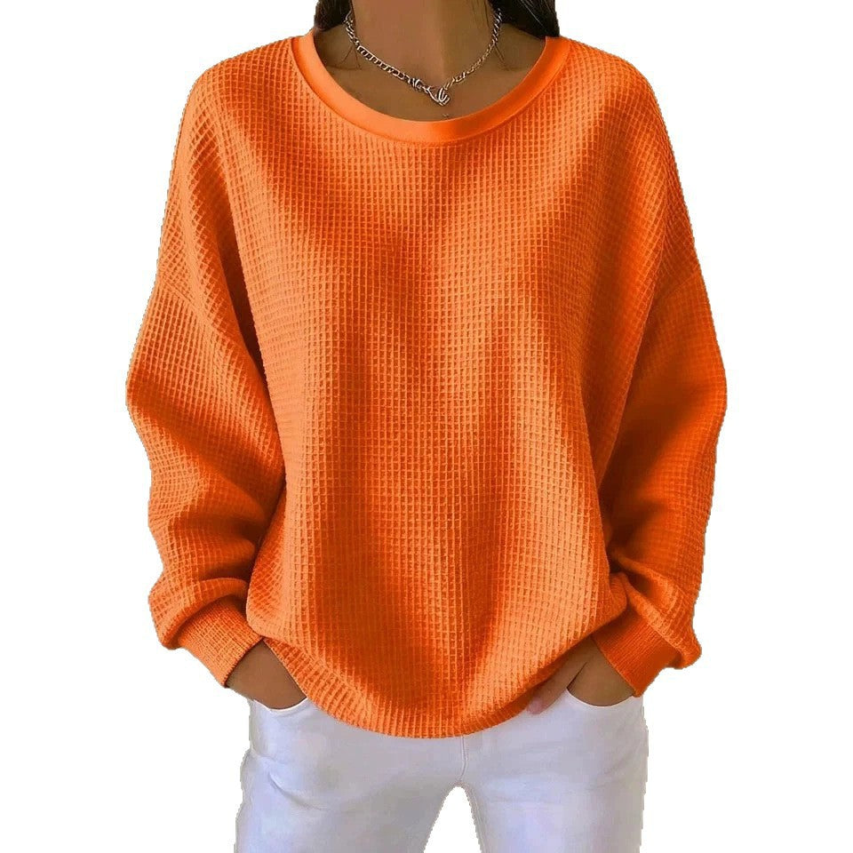 Damen Oversize Waffelstrick-Sweatshirt mit Rundhalsausschnitt Chichicherry