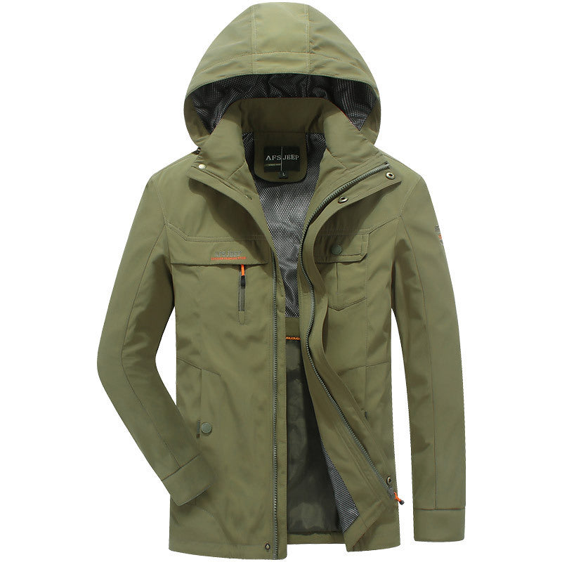 Men's water-repellent lightweight travel functional jacket with hood and multiple pockets Chichicherry