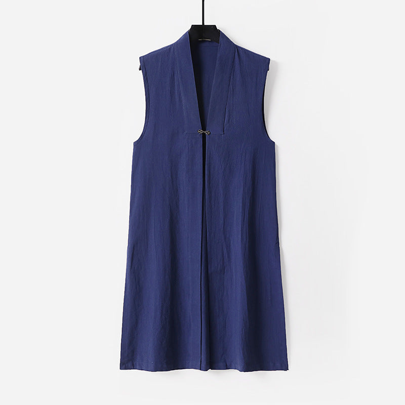 Women's sleeveless long vest with stand-up collar and decorative toggle closure Chichicherry
